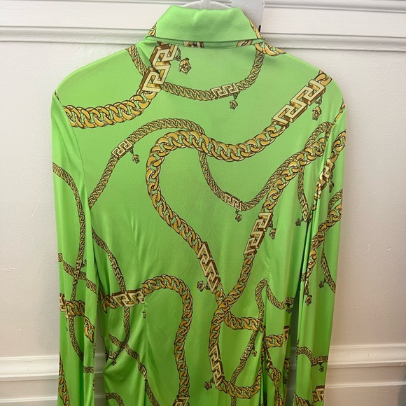 Chain print button down jersey print in neon greengold - Picture 3 of 5